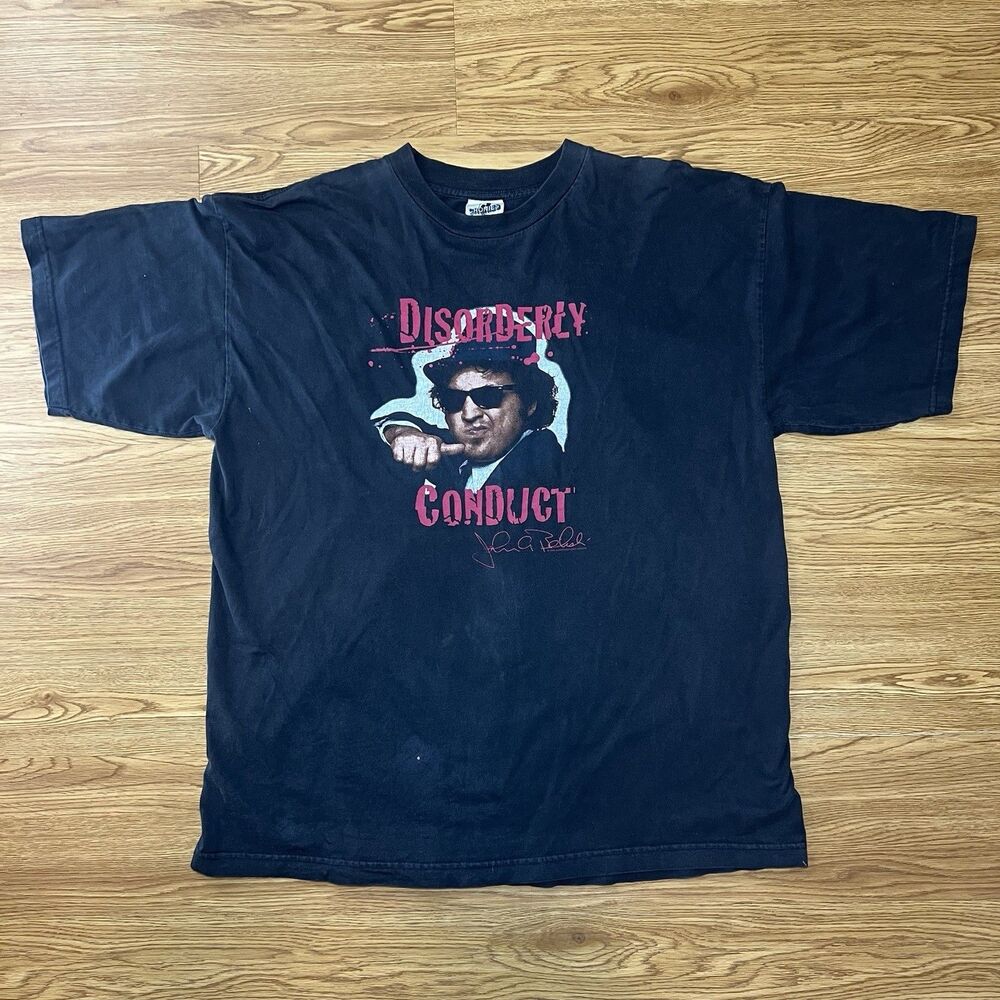 Vtg 1998 John Belushi Disorderly Conduct T Shirt XL Black Cronies Made In USA